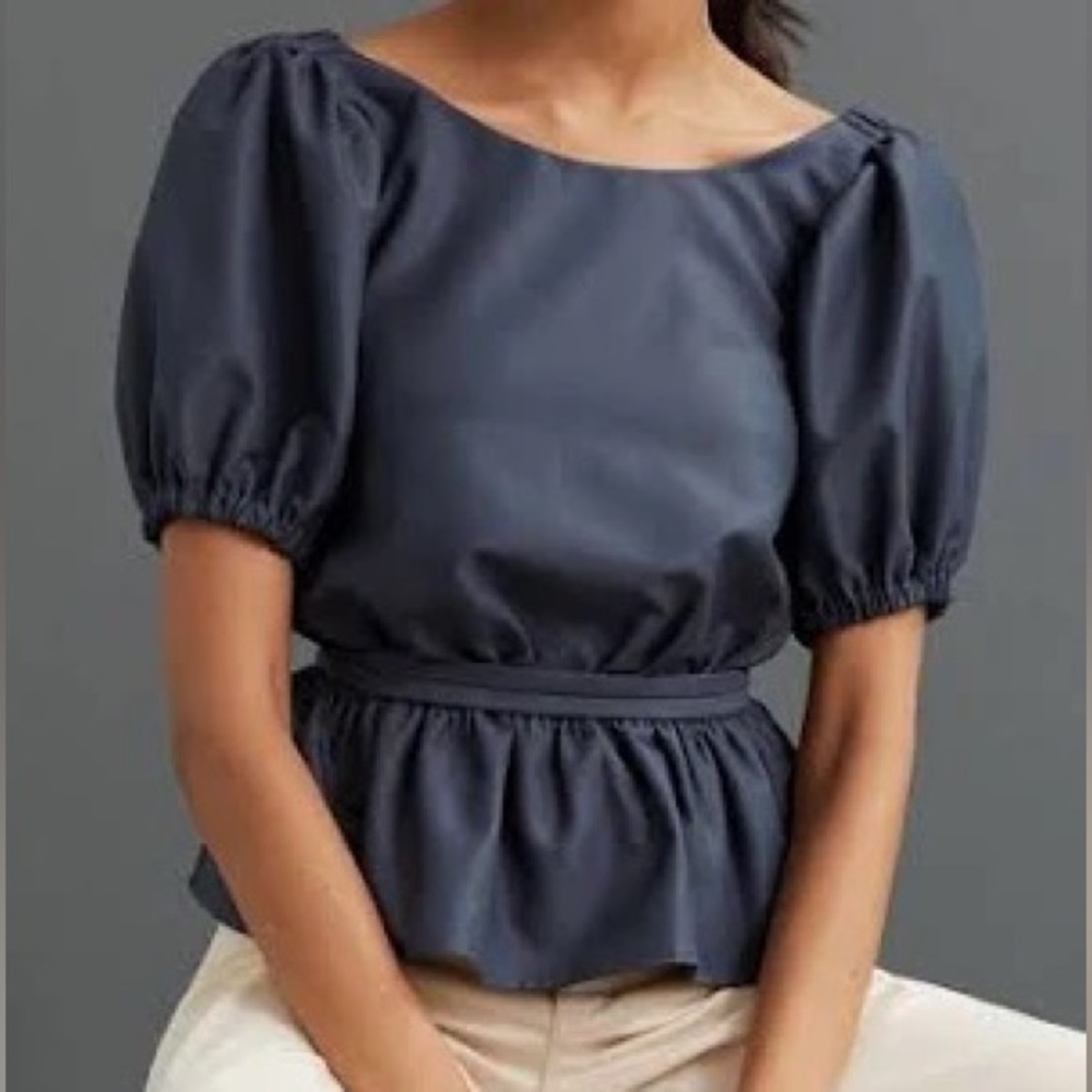 Line & Dot Open Back Peplum Blouse